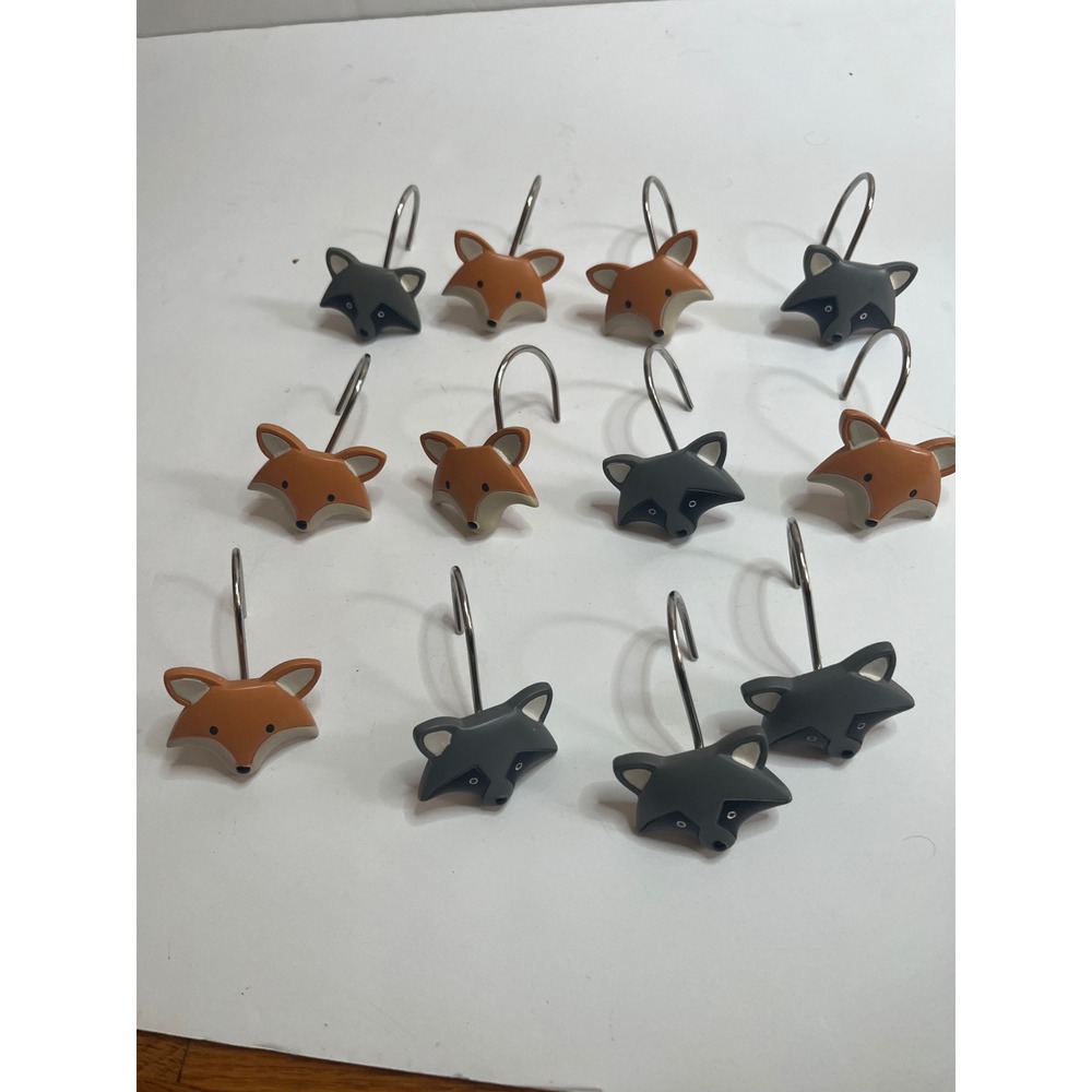 Fox Shower Curtain Hooks Decorative Bathroom Decor Set of 12